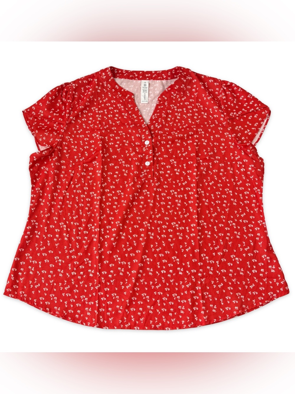 B Brand Cap Sleeve Blouse Womens XL Orange White Floral Lightweight V Neck